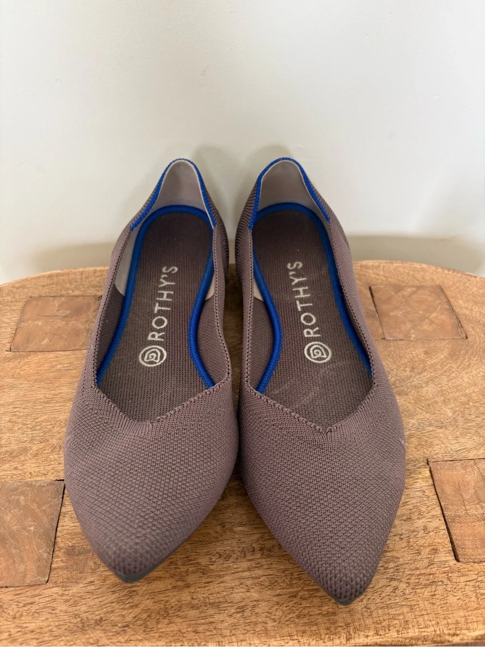 Rothy’s Pointed-Toe Flats Taupe Blue Trim Size 8